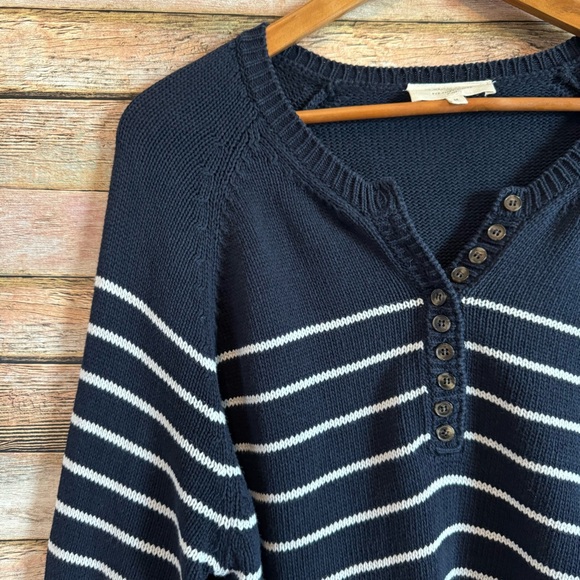 Sezane Navy Stripe Leontine Jumper Cotton Blend Pullover Henley Sweater Size M - Picture 7 of 10